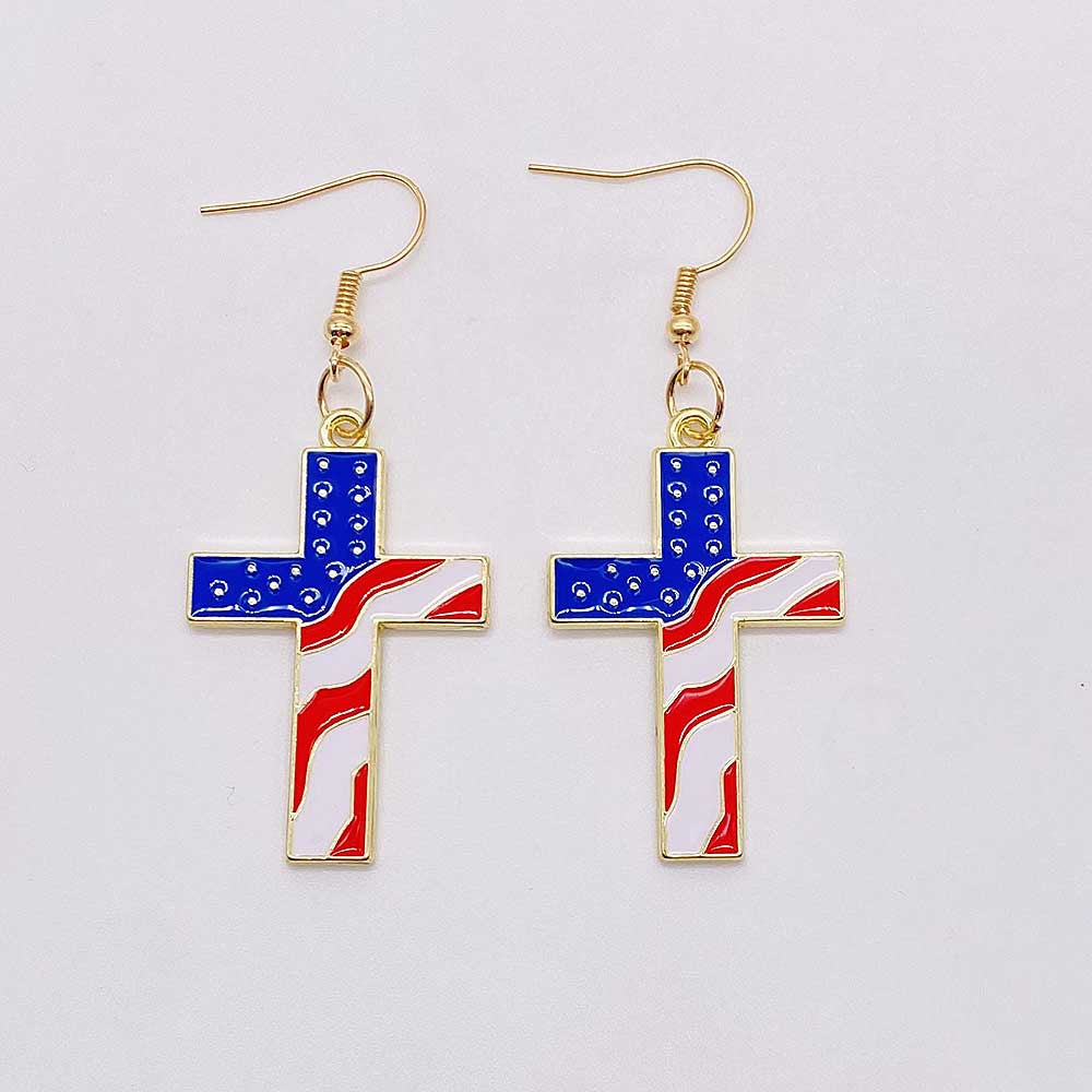Wholesale American Independence Day Heart Pentagram Cross Earrings ACC-ES-CY011