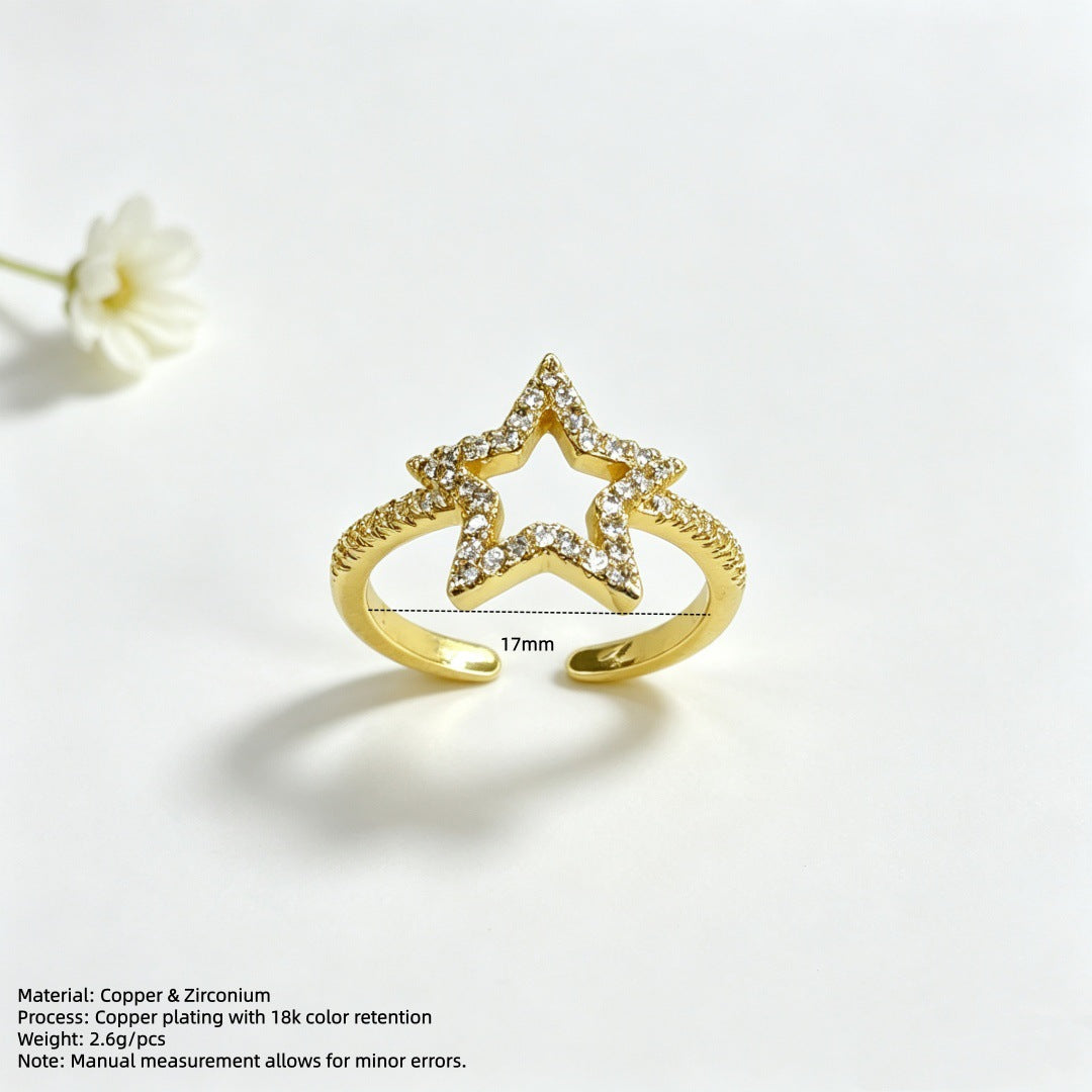 Wholesale 18K Gold Plated Brass Star Open Ring Chic Adjustable Women S Jewelry Accessory For Everyday Wear Gift