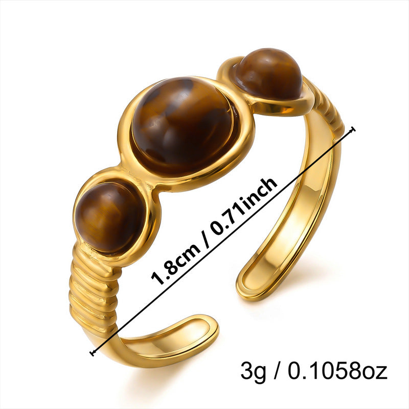 Wholesale Vintage Texture Tiger Eye Stainless Steel Multi-Layer Stacked Ring Jewelry Accessory