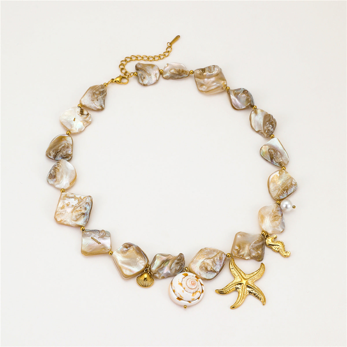 Wholesale  irregular shell conch sea star stainless steel clavicle chain