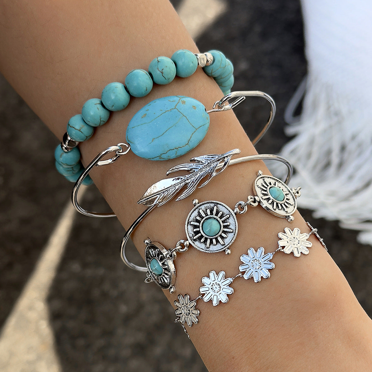 Wholesale Bohemian Turquoise Leaf Bracelet Set