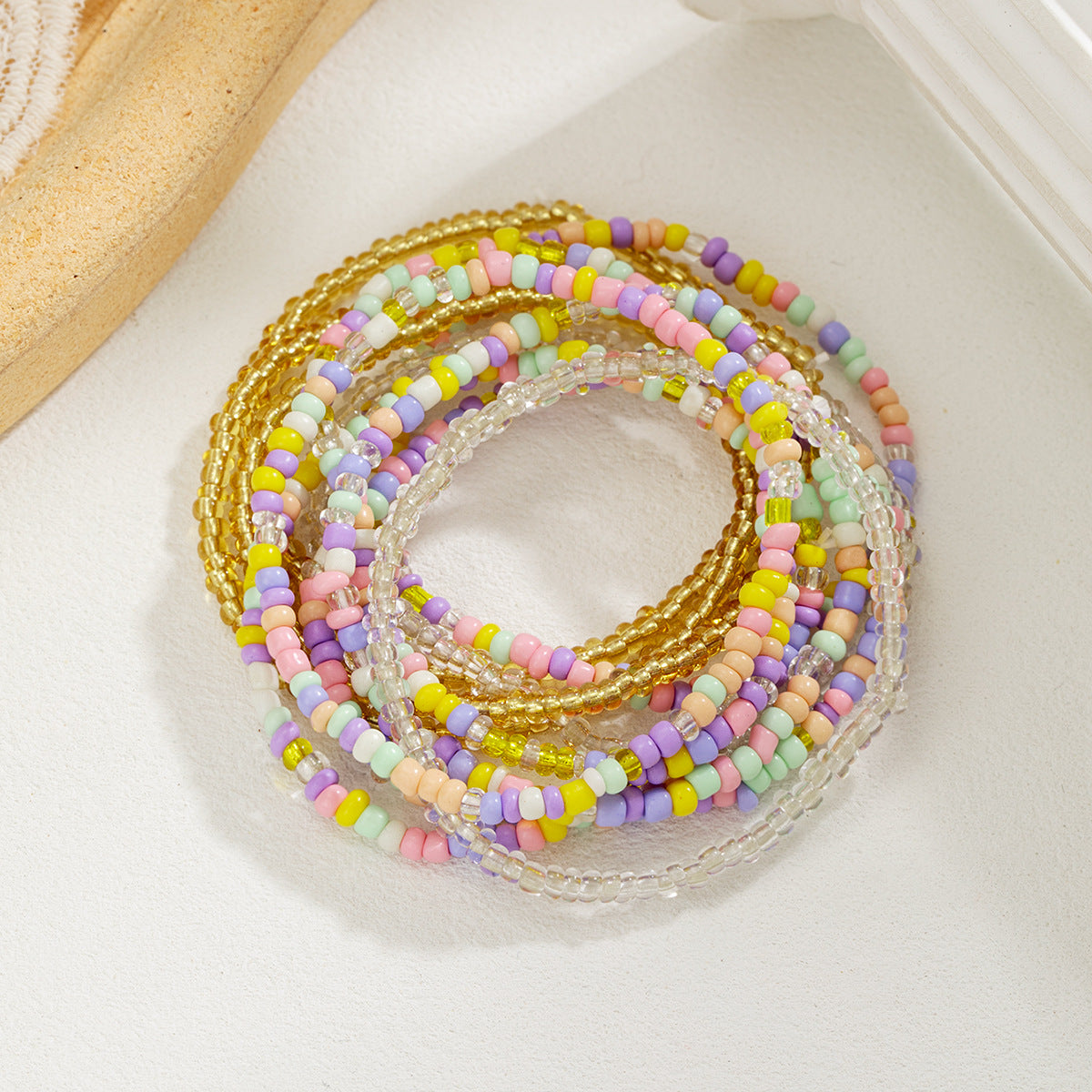 Wholesale Bohemian style random color rice beads multi-layer mixed color stretch bracelet