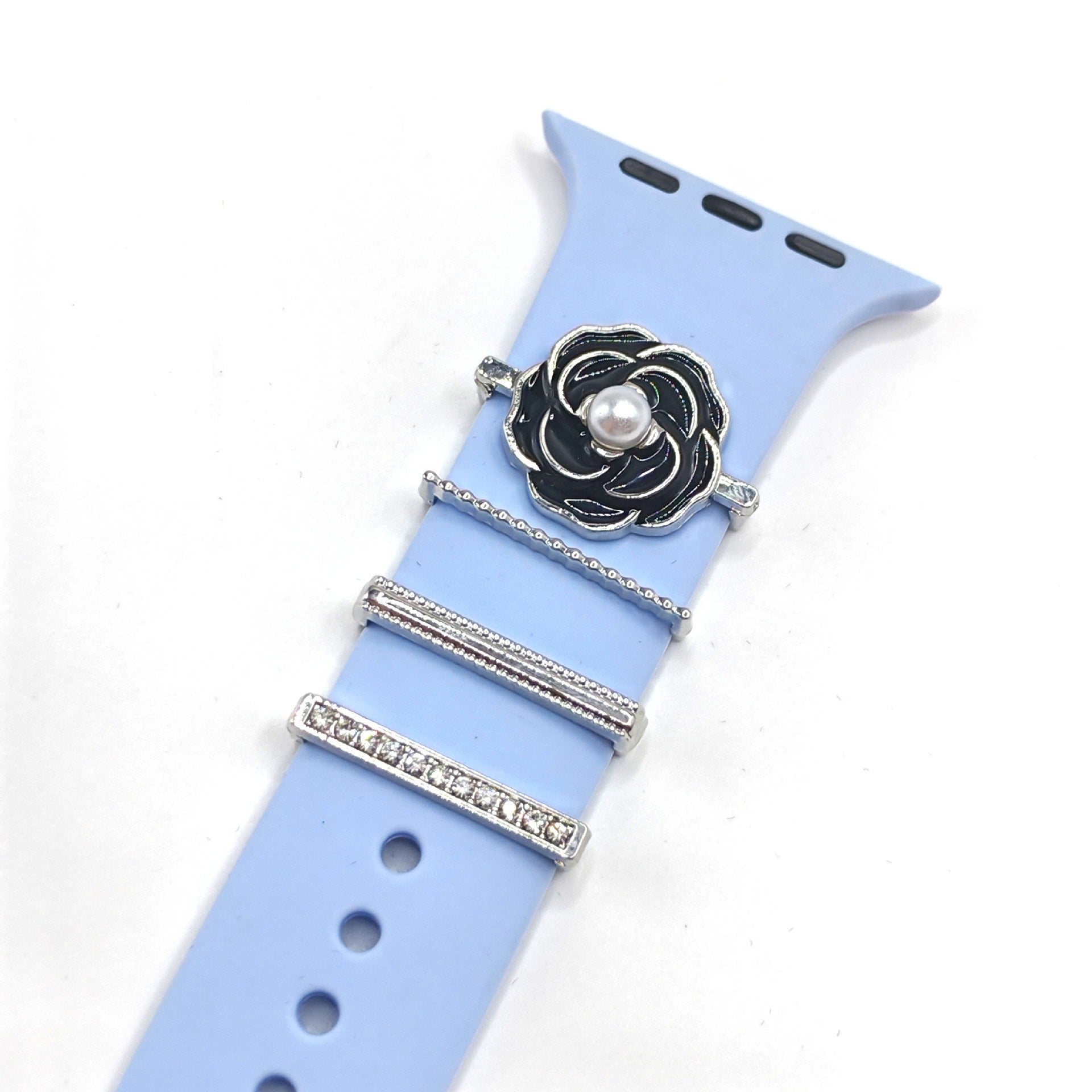 Wholesale Zinc Alloy Camellia Flower Decorative Accessory Set For Band Silver Silicone Strap 4 Pieces