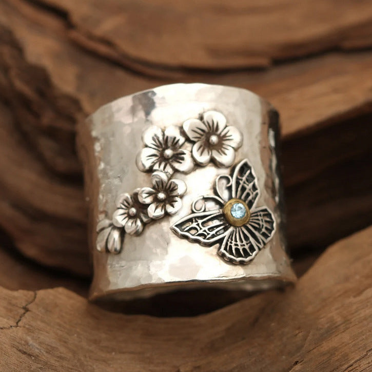 Wholesale  retro  ring bee butterfly flower leaf relief ring