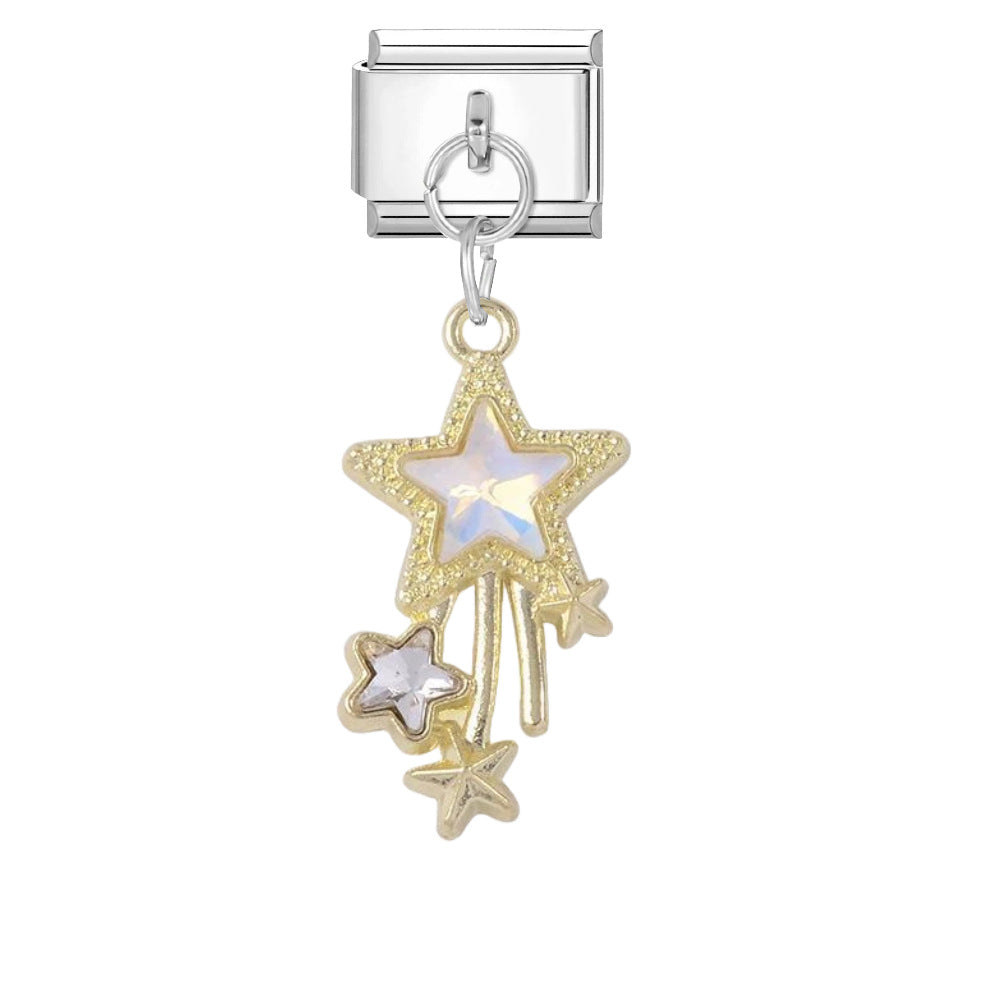 Wholesale Boutique Star Charm Pendant DIY Bracelet Jewelry Accessory Titanium Steel Enamel In Gold Silver Mocha