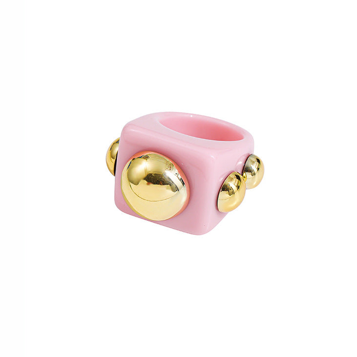 Wholesale resin ring golden diamond candy color geometric  ring