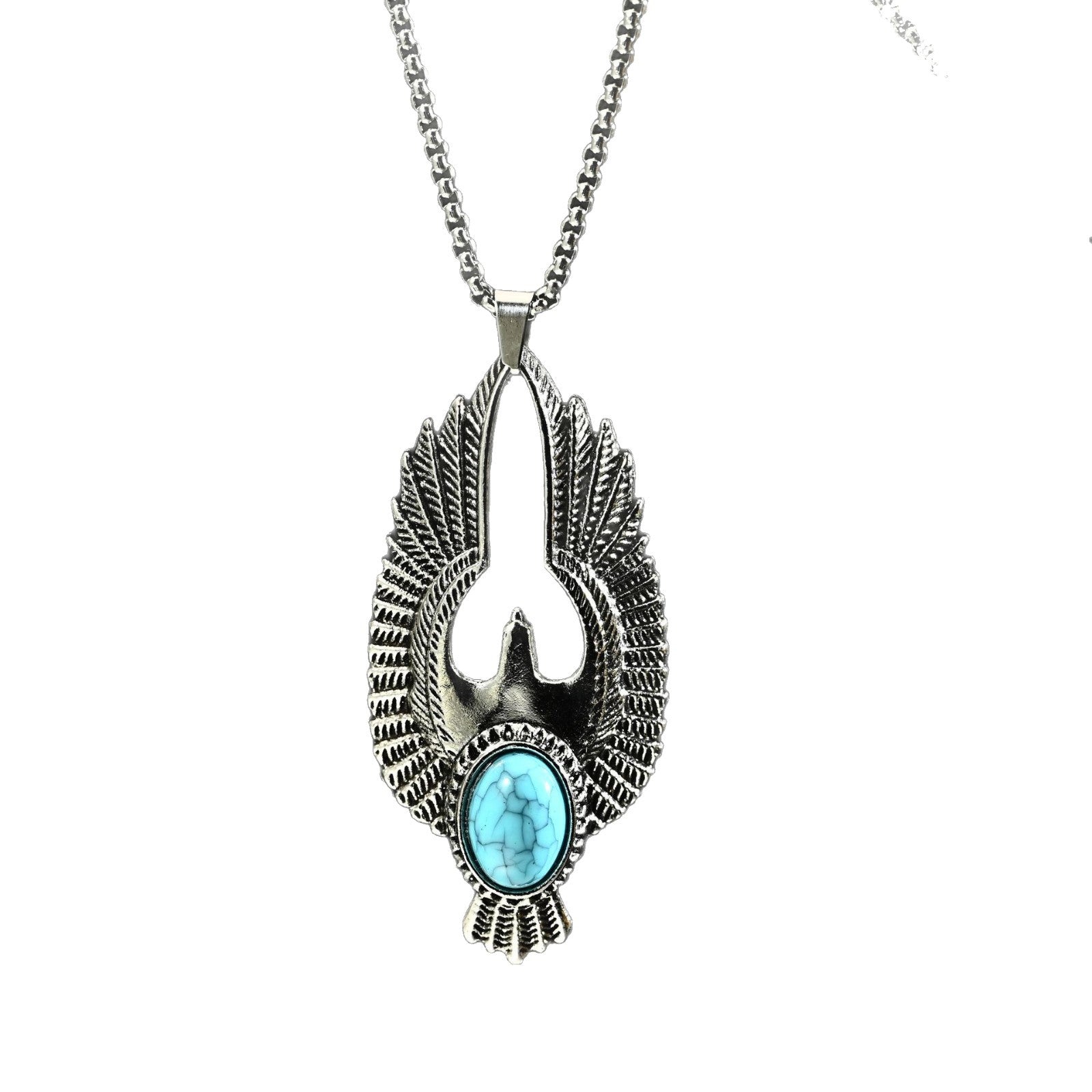 Wholesale Stylish Punk Vintage Turquoise Eagle Pendant Necklace Polished Zinc Alloy Unisex Layering Jewelry Gift