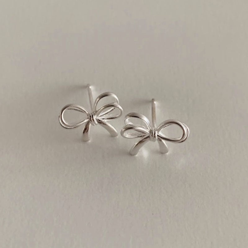 Wholesale 925 Silver Heart Simple Cute Bow Earrings