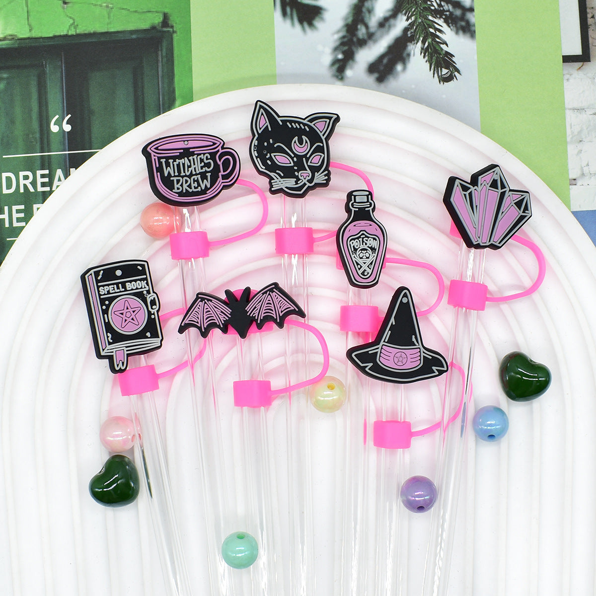 Wholesale Random 100pcs Halloween 10mm PVC Soft Straw Tube Cap ACC-SCR-RYY101