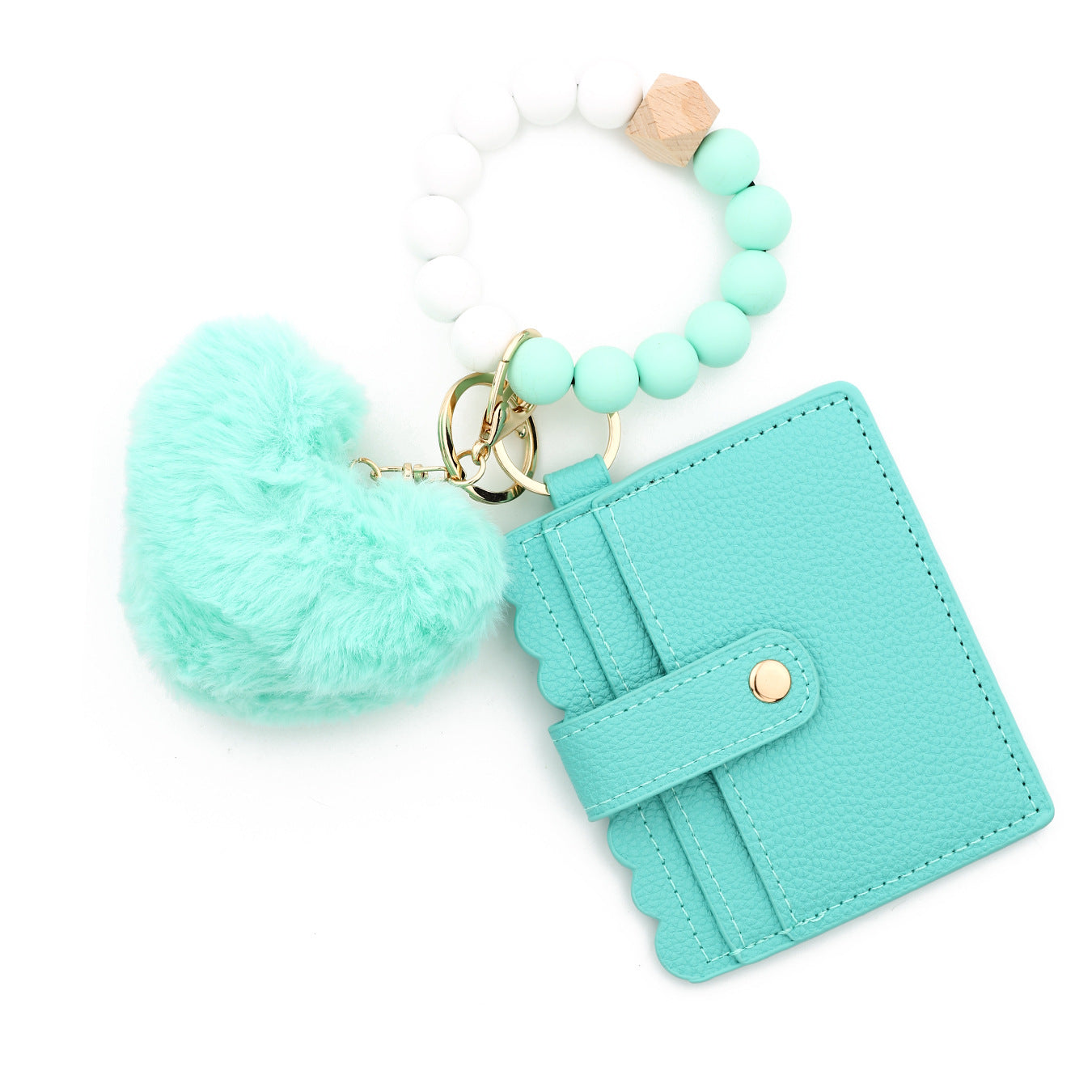 Wholesale  Love Hair Ball Pendant Leather Card Silicone Bead  Wristlet Keychain