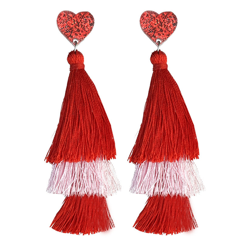 Wholesale 2 pairs/pack Valentine's Day Pink Multi-layer Heart Tassel Earrings ACC-ES-HY212