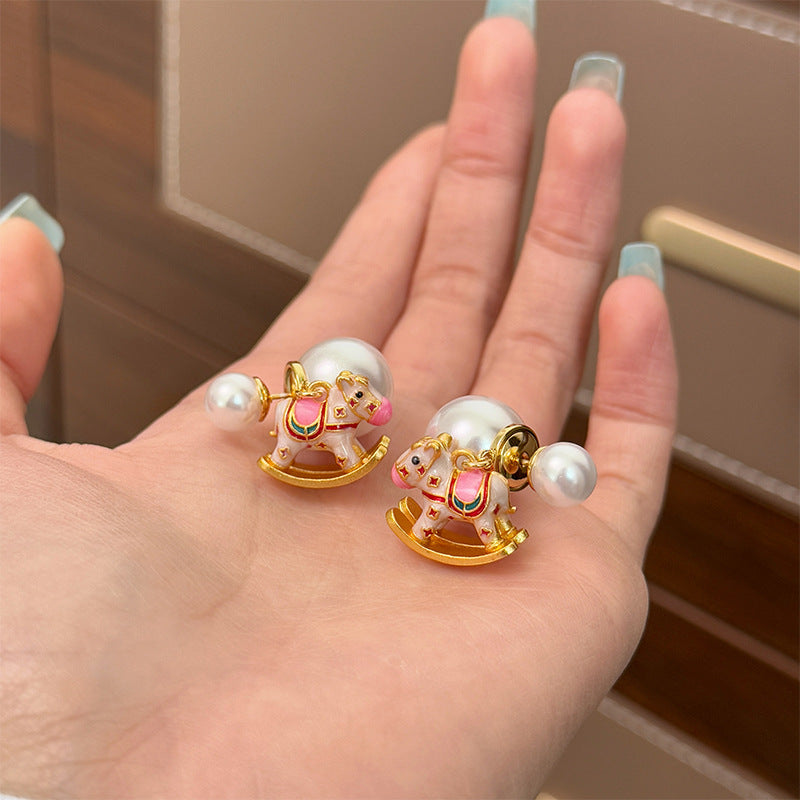 Wholesale Summer Cute Color Dopamine Oil Enamel Trojan Horse Pearl Necklace