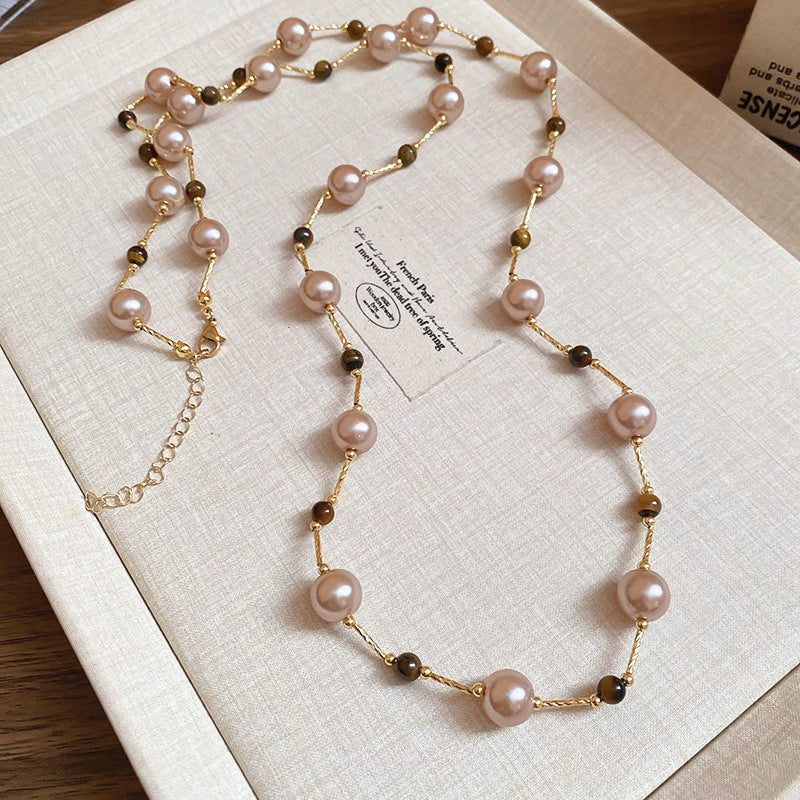 Wholesale  tiger's eye  pearl necklace  sweater  light luxury necklaces
