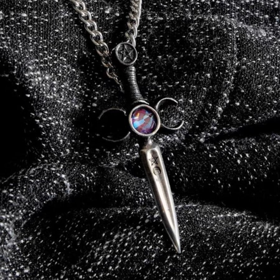 Wholesale retro personalized  double string moon sword necklace