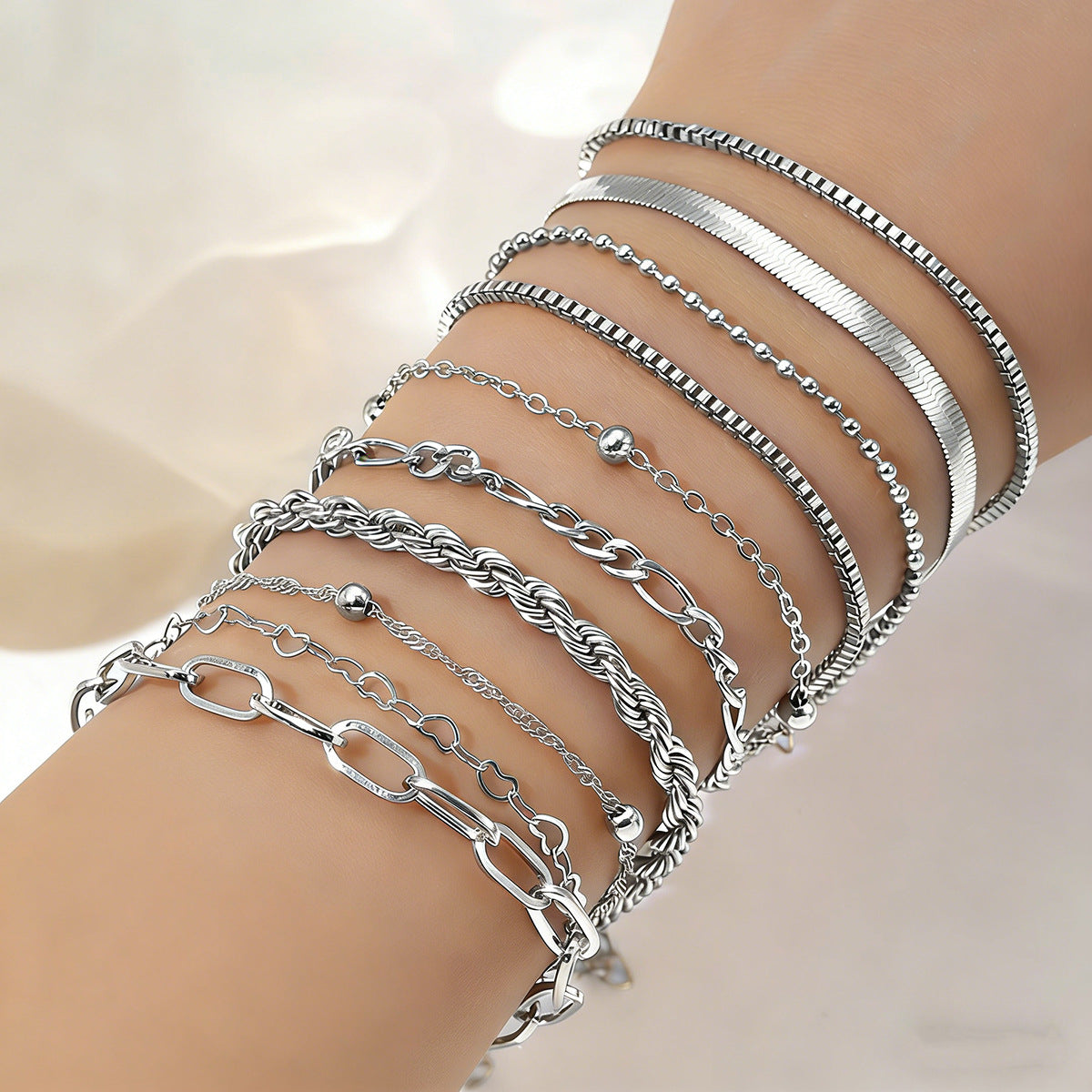Wholesale 10 Pcs Women S Gold Tone Cuban Chain Layered Bracelet Set Electroplated Heart Design Fashion Jewelry Gift