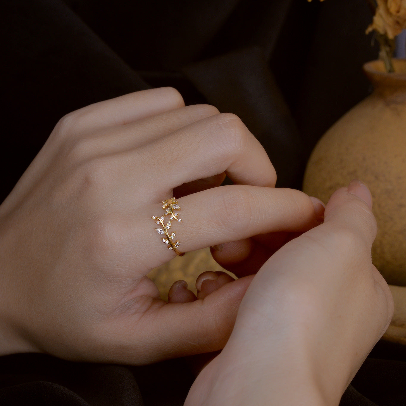 Wholesale S925 Sterling Silver Leaf Open Ring