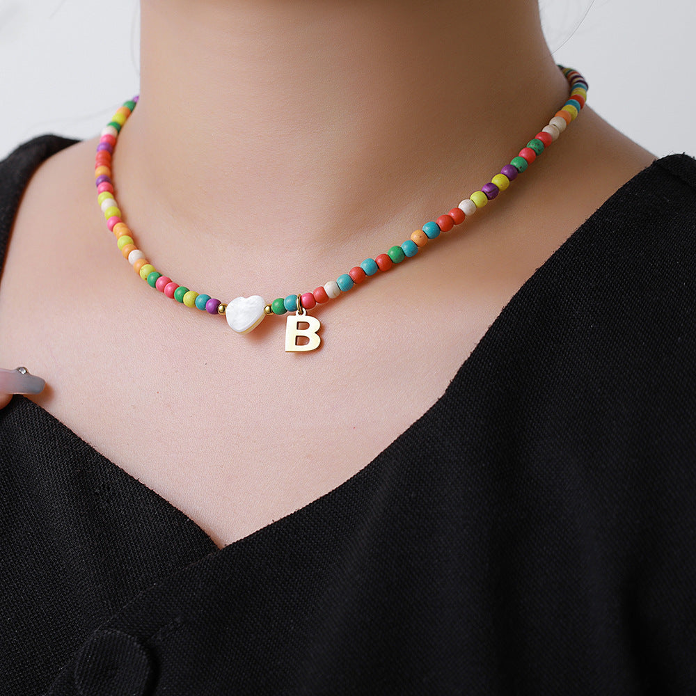 Wholesale stainless steel letter necklace mixed color turquoise shell love necklace