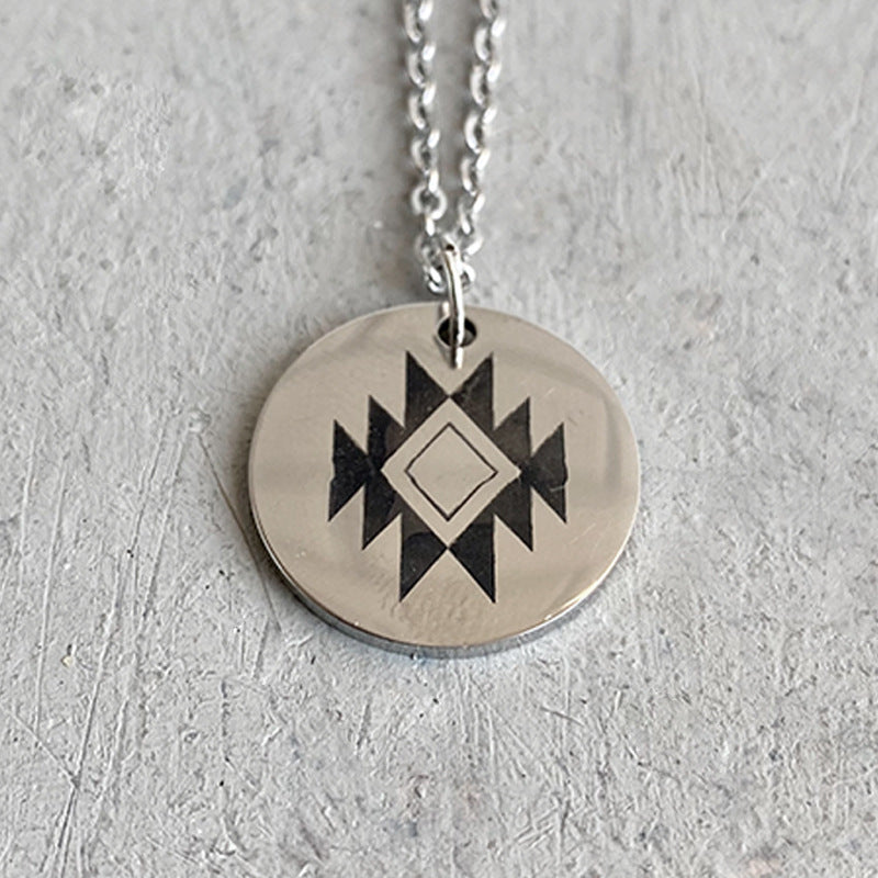 Wholesale Aztec Western Denim Necklace Round Plate Retro Necklace Vintage Western Style ACC-NE-HY001