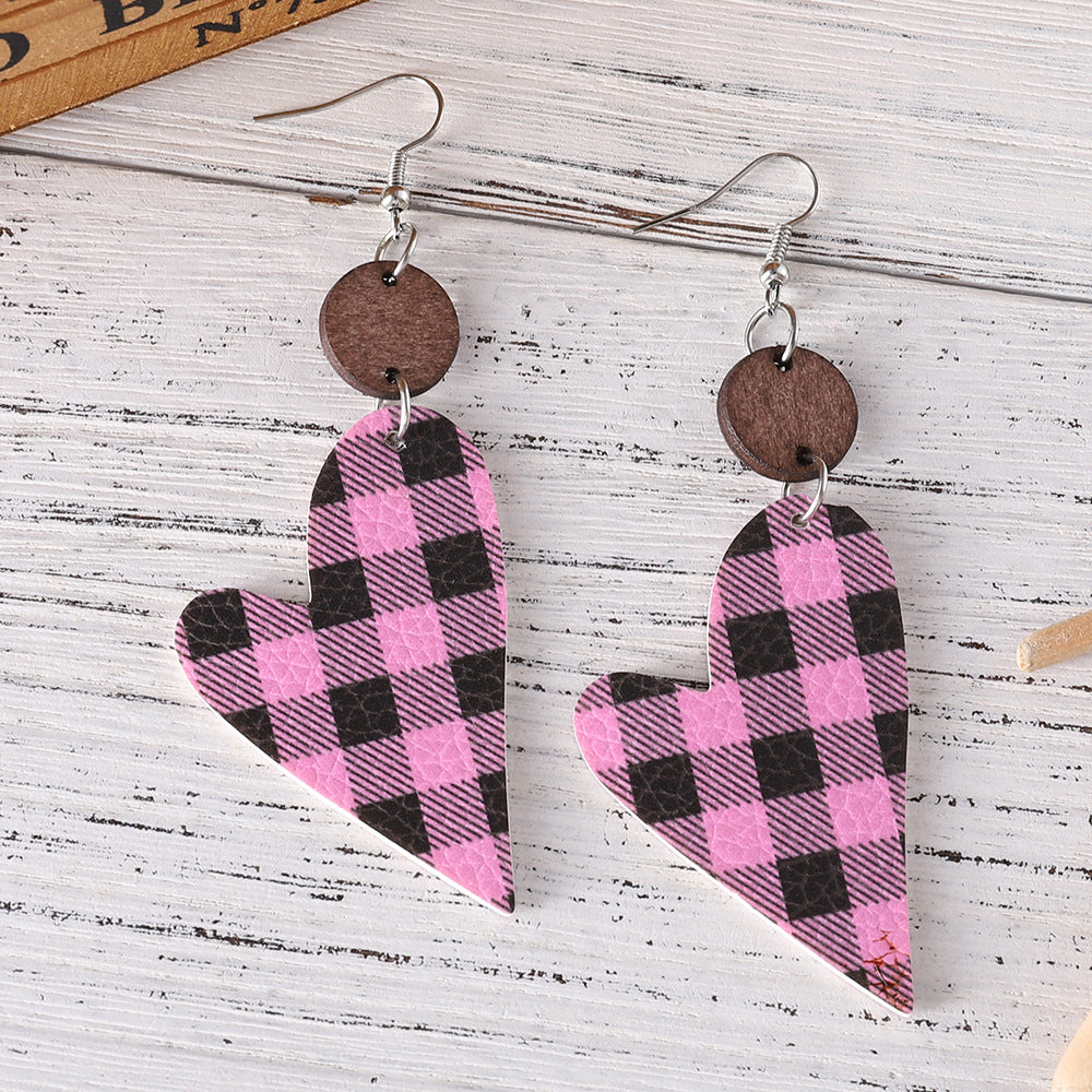 Wholesale Valentine' s Day Plaid Love Pieces  Pendant Earrings