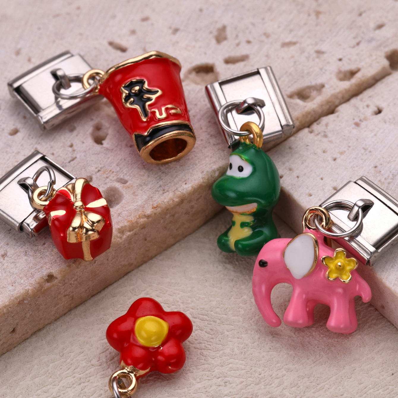 Wholesale 10pcs Italian Charm Bracelet 9mm DIY Splicing Food Collection Pendant Stainless Steel Composable Bracelet