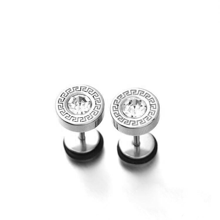 Wholesale retro round Great Wall pattern diamond stainless steel earrings