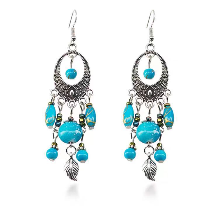 Wholesale Bohemian Tassel Earrings,  Alloy Electroplated Turquoise Color,  Party Wear Fashion Accessory