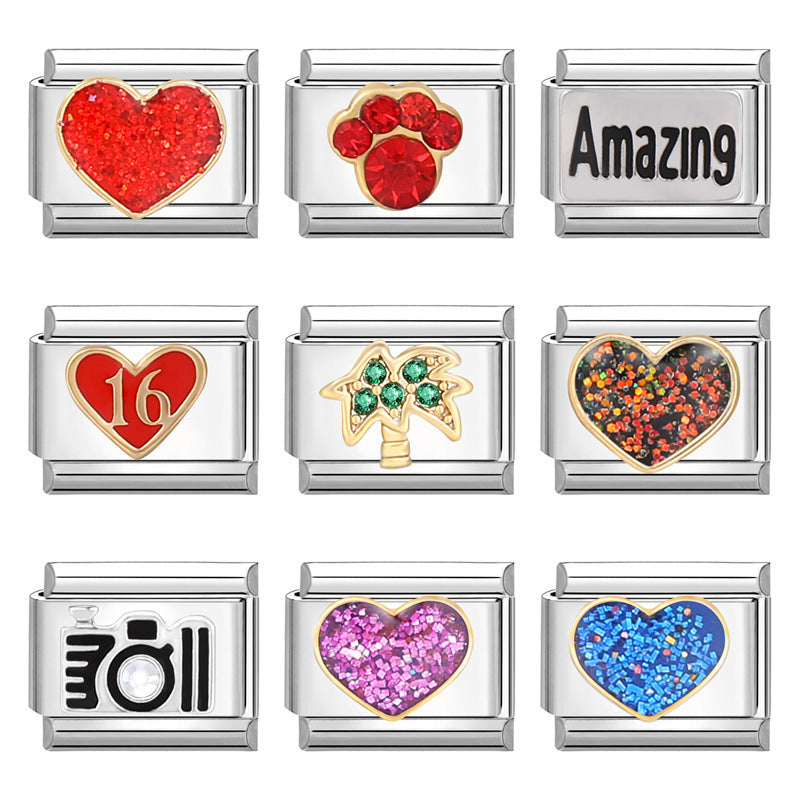 Wholesale Italian Charm Bracelet 9mm DIY Splicing Silver Creative Pattern Titanium Steel Composable Bracelet