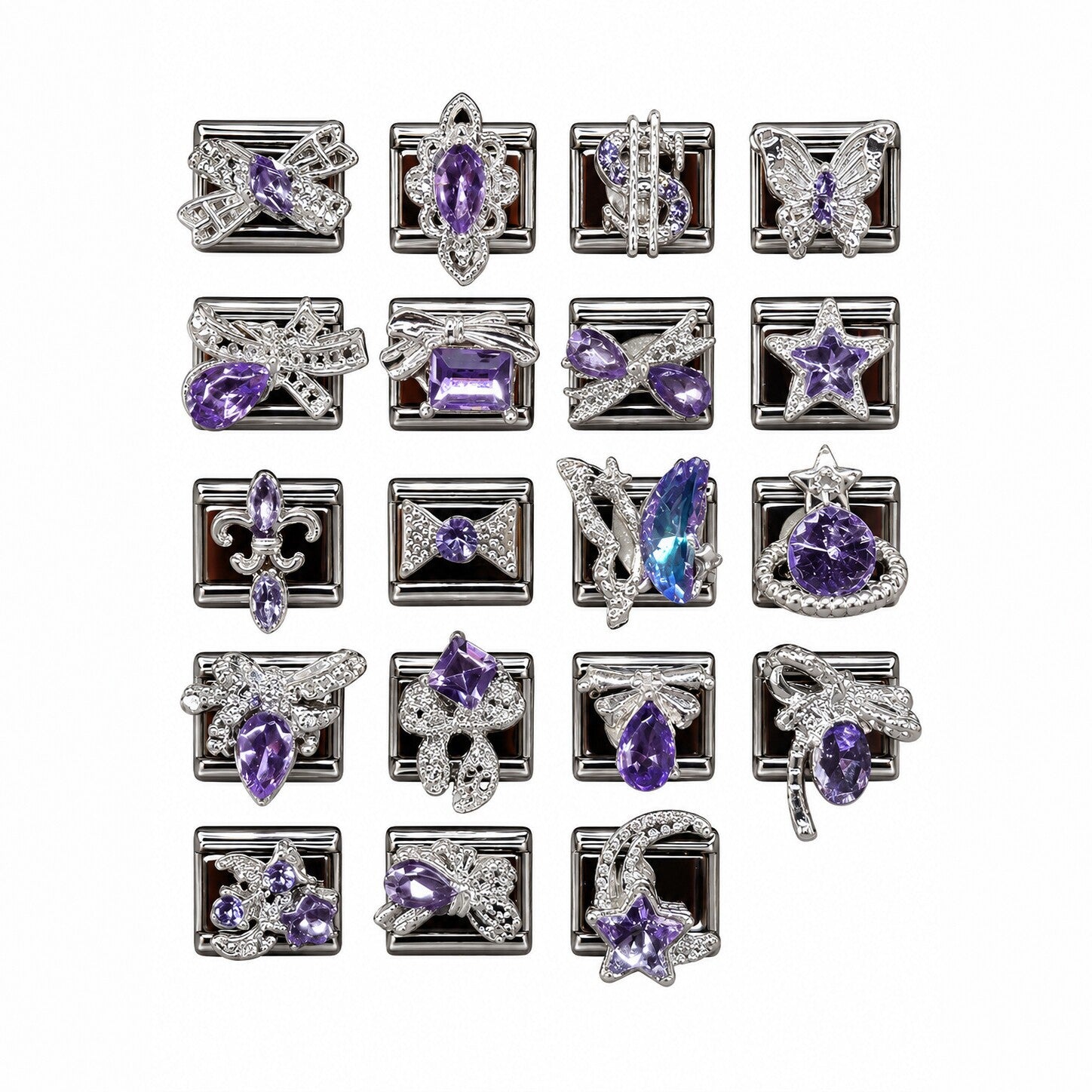 Wholesale Chic Stainless Steel Fashion Bracelet with Purple Crystal Butterfly Star Moon Design Boutique Resale