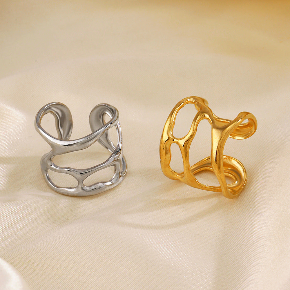 Wholesale stainless steel open adjustable irregular gold plated ring