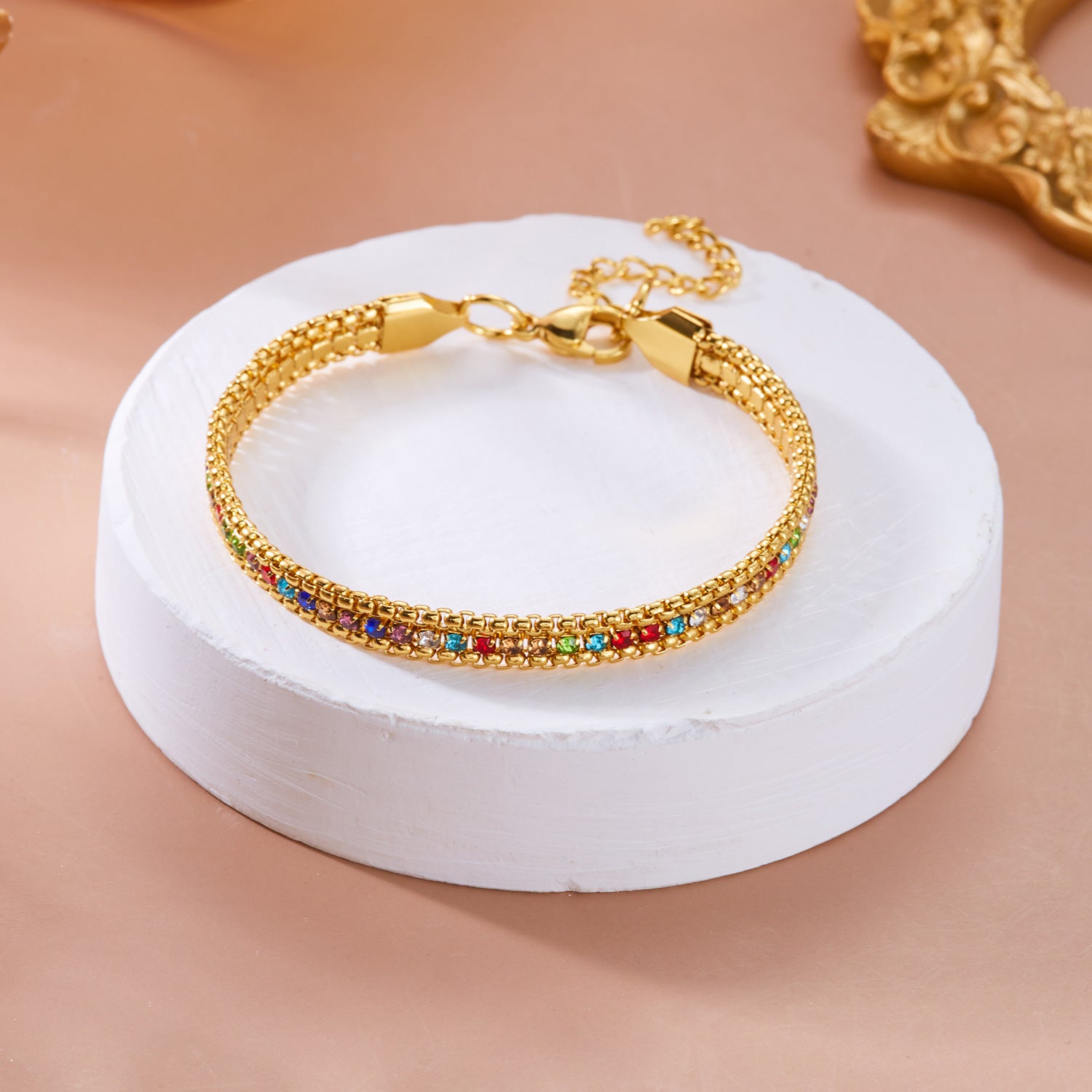 Wholesale Stainless Steel Diamond Bracelet Color Zircon Rhinestone Claw Chain