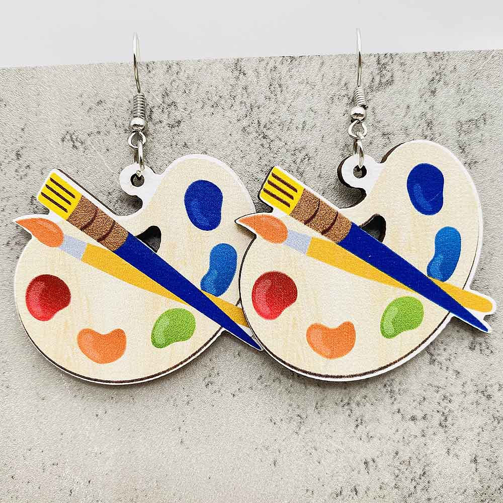 Wholesale Teachers' Day Earrings Pencil Alarm Clock Wooden Earrings