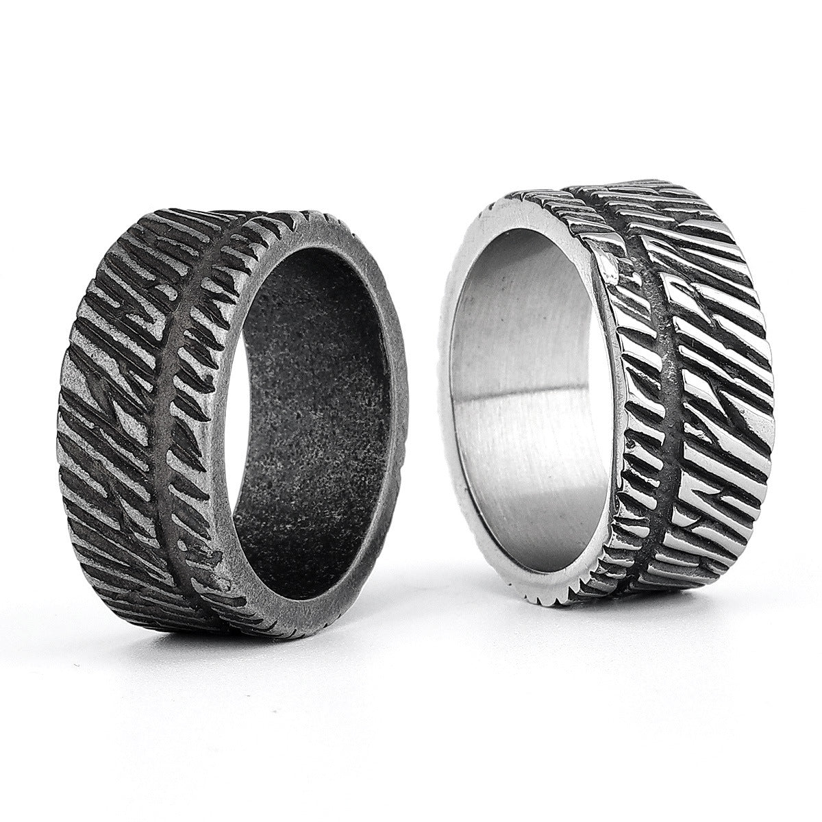 Wholesale Titanium Steel Vertical Grain Rings Men’s Rings ACC-RS-Moer009