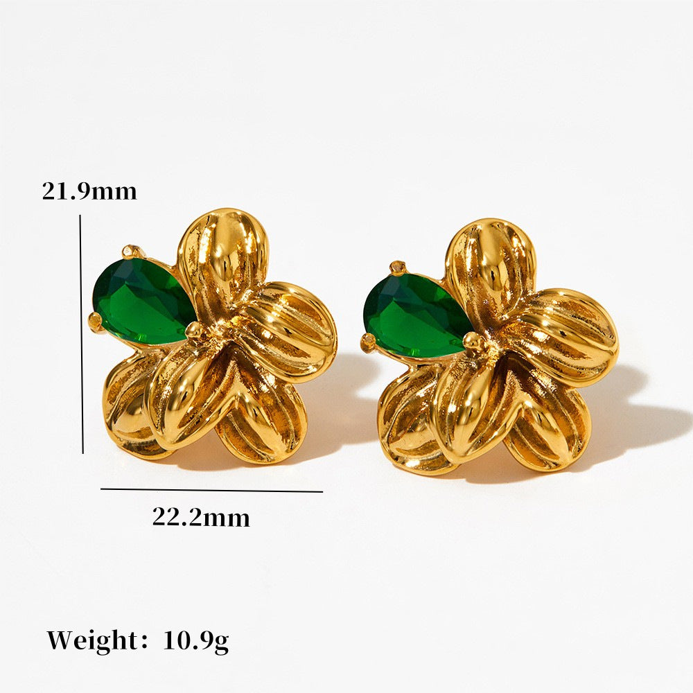 Großhandel Camellia Ohrringe Edelstahl Eingelegtes Zirkonblütenohrringe