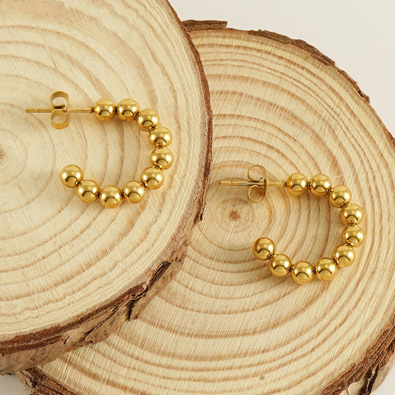 Wholesale Stainless Steel 18K Gold Bead Earrings ACC-ES-ZhongXin009