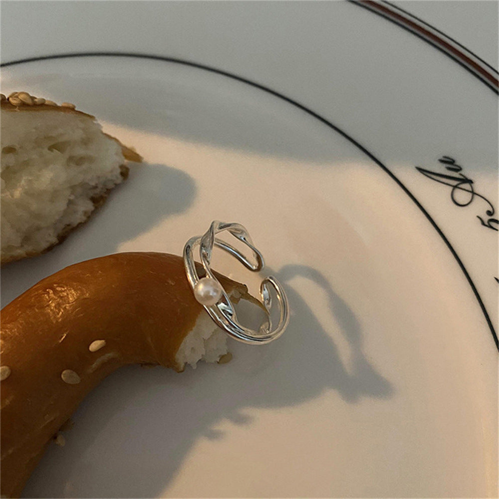 Wholesale 925 Silver Vintage Pearl Bow Plain Ring ACC-RS-Yues004