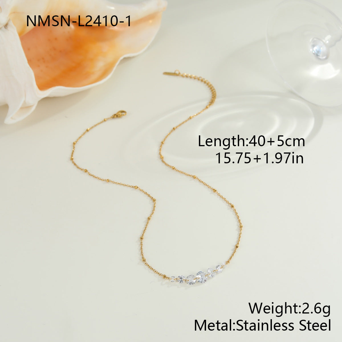 Wholesale Stainless steel colored zircon clavicle chain