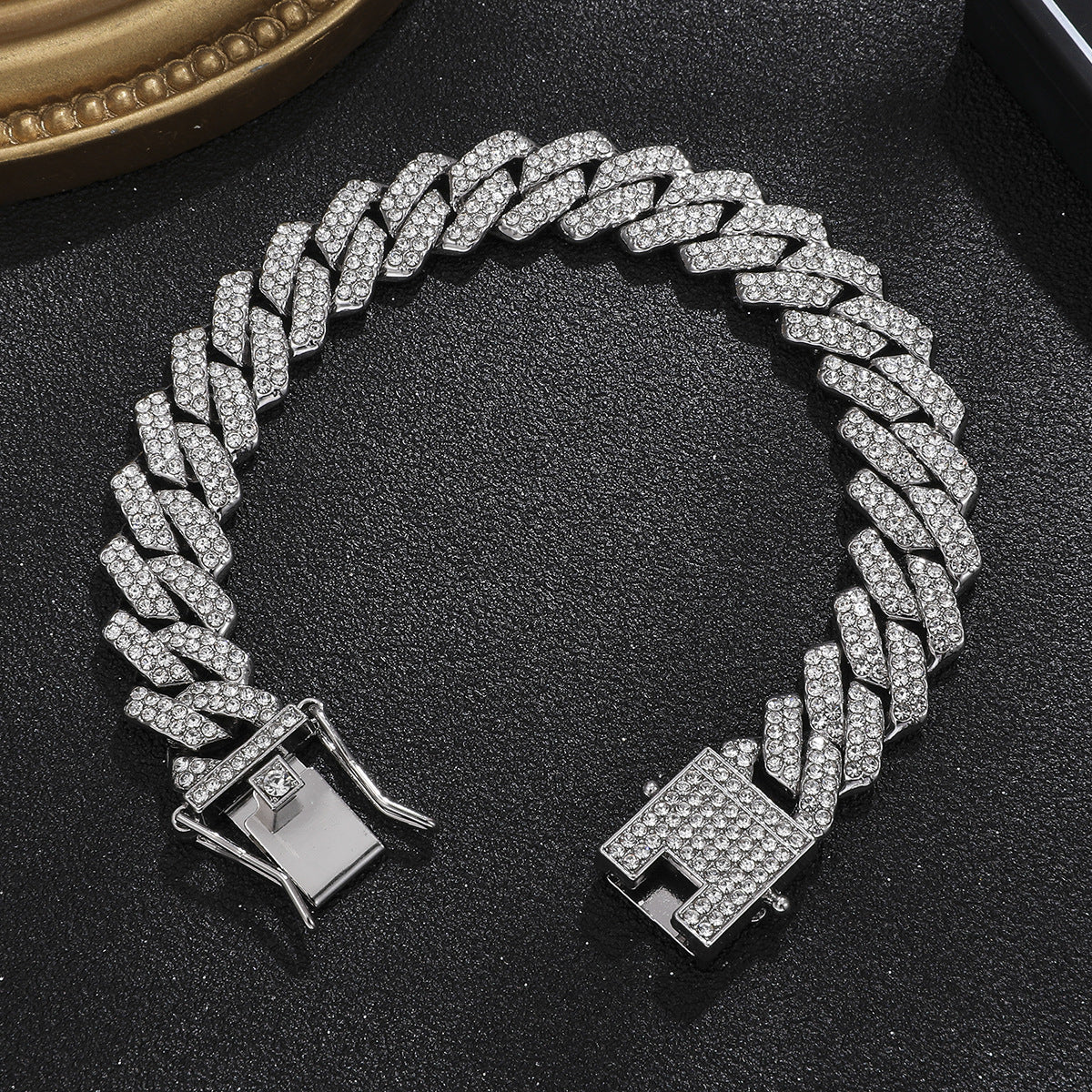Wholesale Alloy Heavy-duty Full Diamond Cuban Chain Diamond-studded Men's Hip-hop Style Thick Necklace ACC-NE-MeiWeite002
