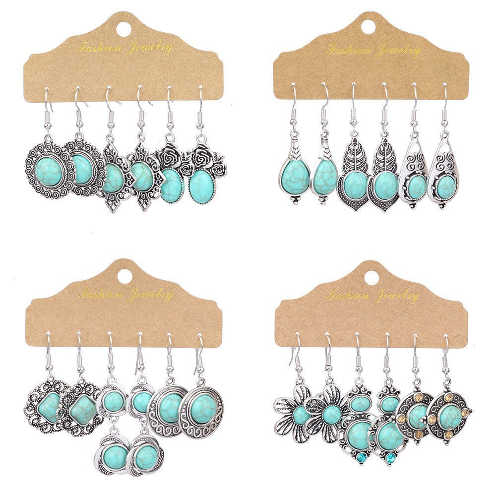 Wholesale Ethnic Style Turquoise Drop Earrings Zinc Alloy Electroplated Boutique Jewelry Accessory