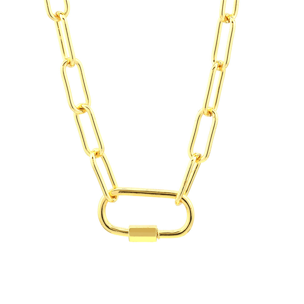 Wholesale Personalized design screw buckle oval pendant necklace three-color electroplating color-preserving clavicle chain
