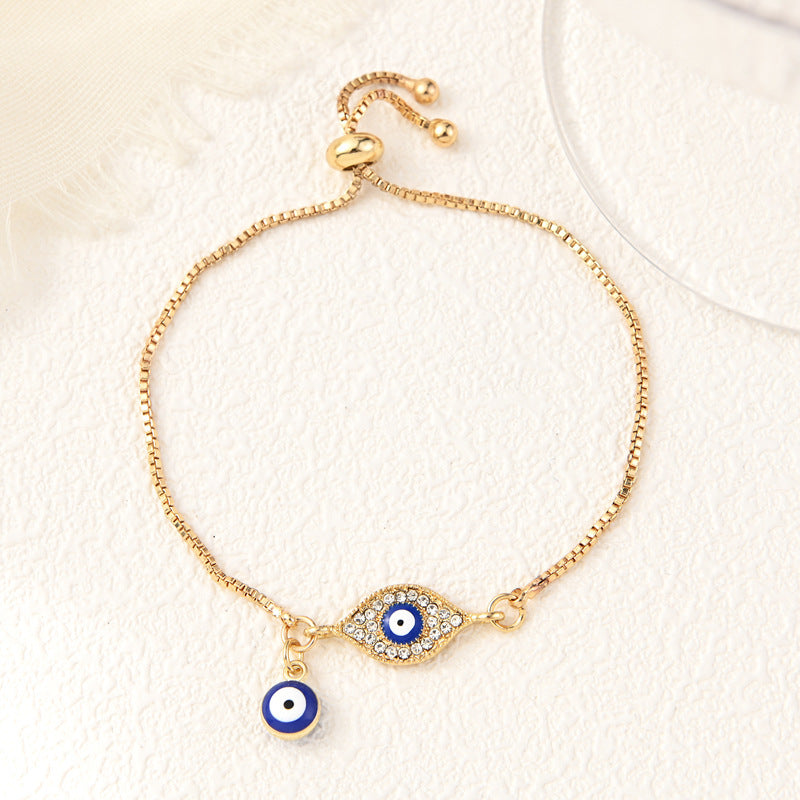 Wholesale Blue Devil Eye Bracelet Women Adjustable Alloy Trendy Fashion Accessory Gift