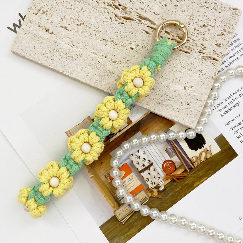 Wholesale Wooden Beads Flower Heart Small Daisy Flower Keychains ACC-KC-Huaien005