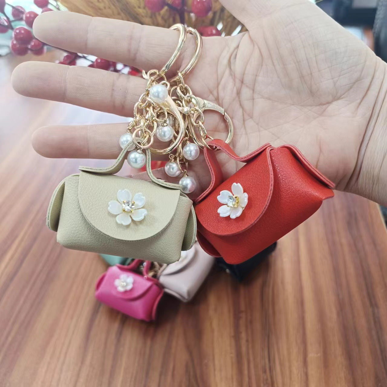 Wholesale Black Leather Keychain Coin Purse Korean Style Car Key Bag Charm Gift