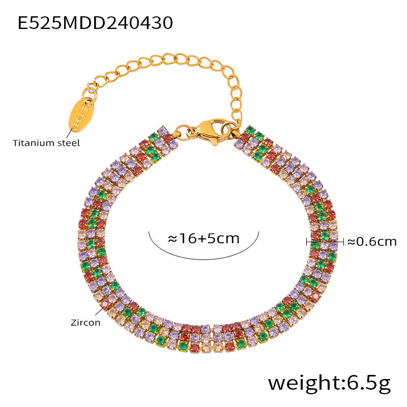 Wholesale Fashion Tennis Bracelet Titanium Steel Gold Plated Colorful Zircon Boutique Resale Jewelry