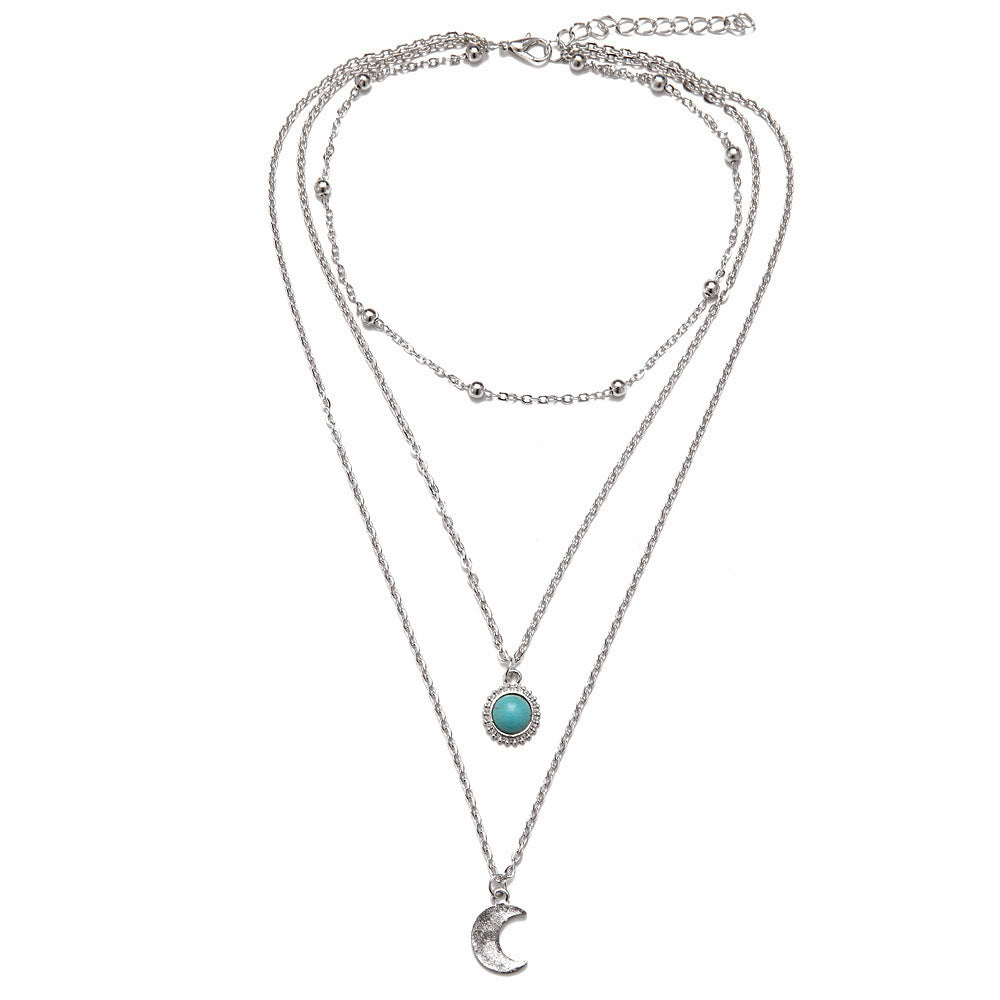 Wholesale Moon Star Double Layer Necklace Delicate Fine Chain