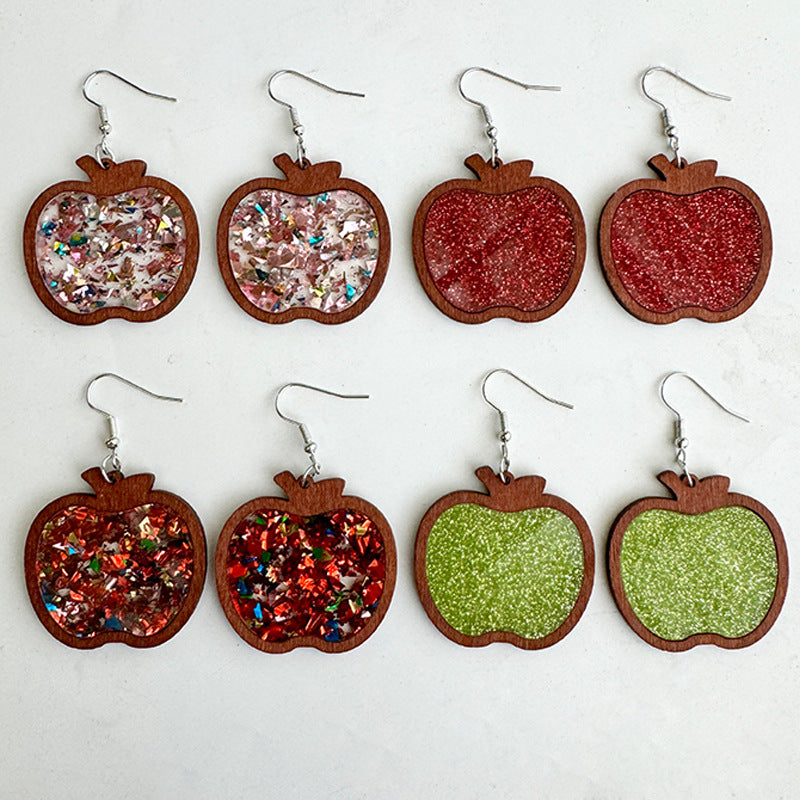 Wholesale Shiny Acrylic Earrings Wood Frame Teacher Back To School Gift Fashion Accessory