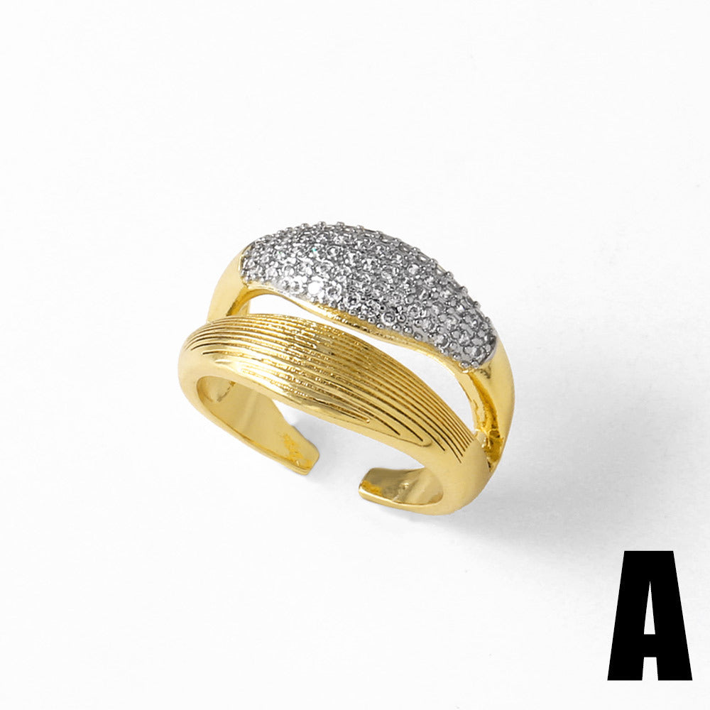 Wholesale full diamond irregular opening adjustable ring