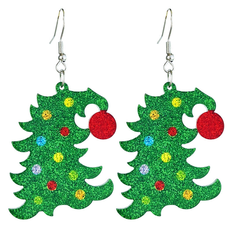 Wholesale 2 pairs/ pack Christmas Glitter Girls Party Christmas Tree Gingerbread Man Lights Snowflake Earrings