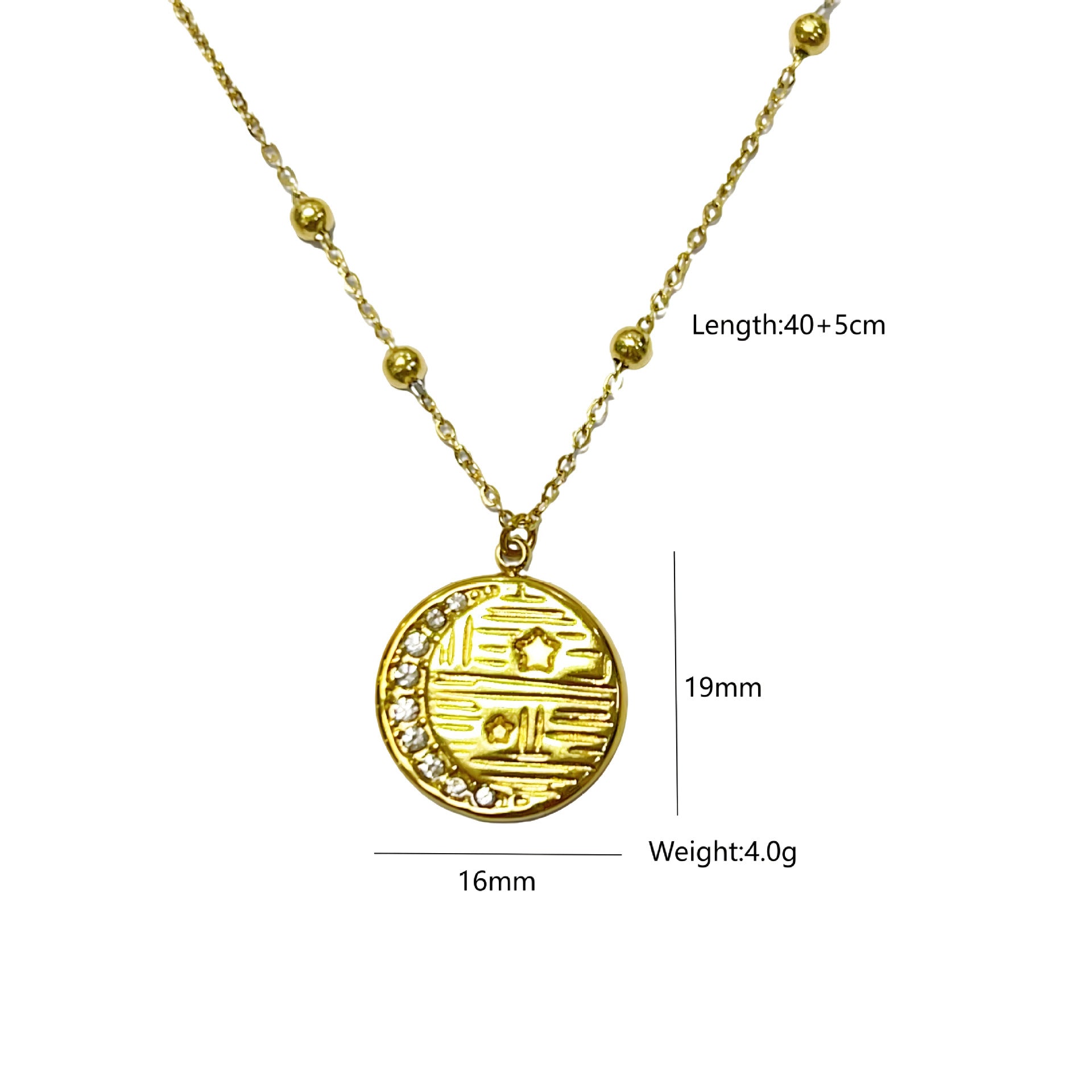 Wholesale  Natural Sun Stone Cut-out Pendant Stainless Steel Necklace