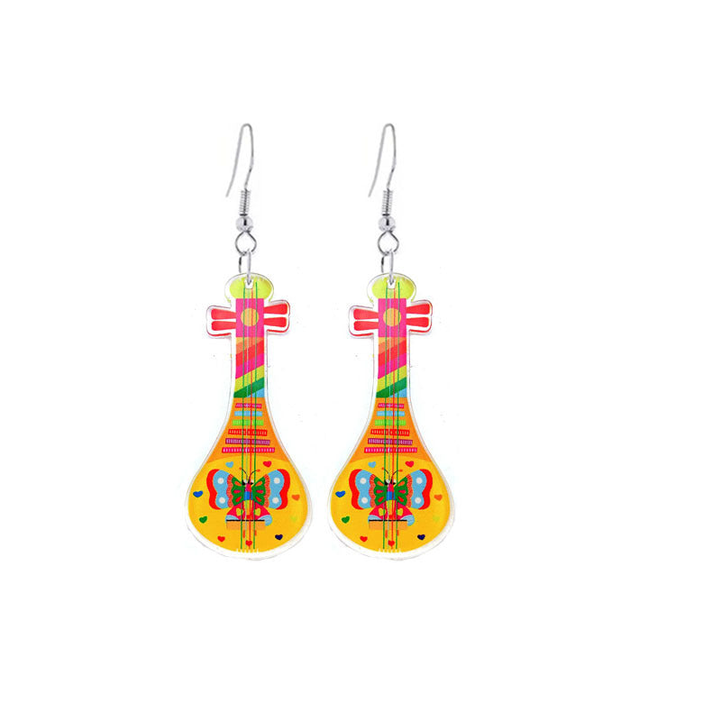 Wholesale Guitar Pipa Musical Instrument Double Sided Printed Acrylic Earrings ACC-ES-YiYuan010