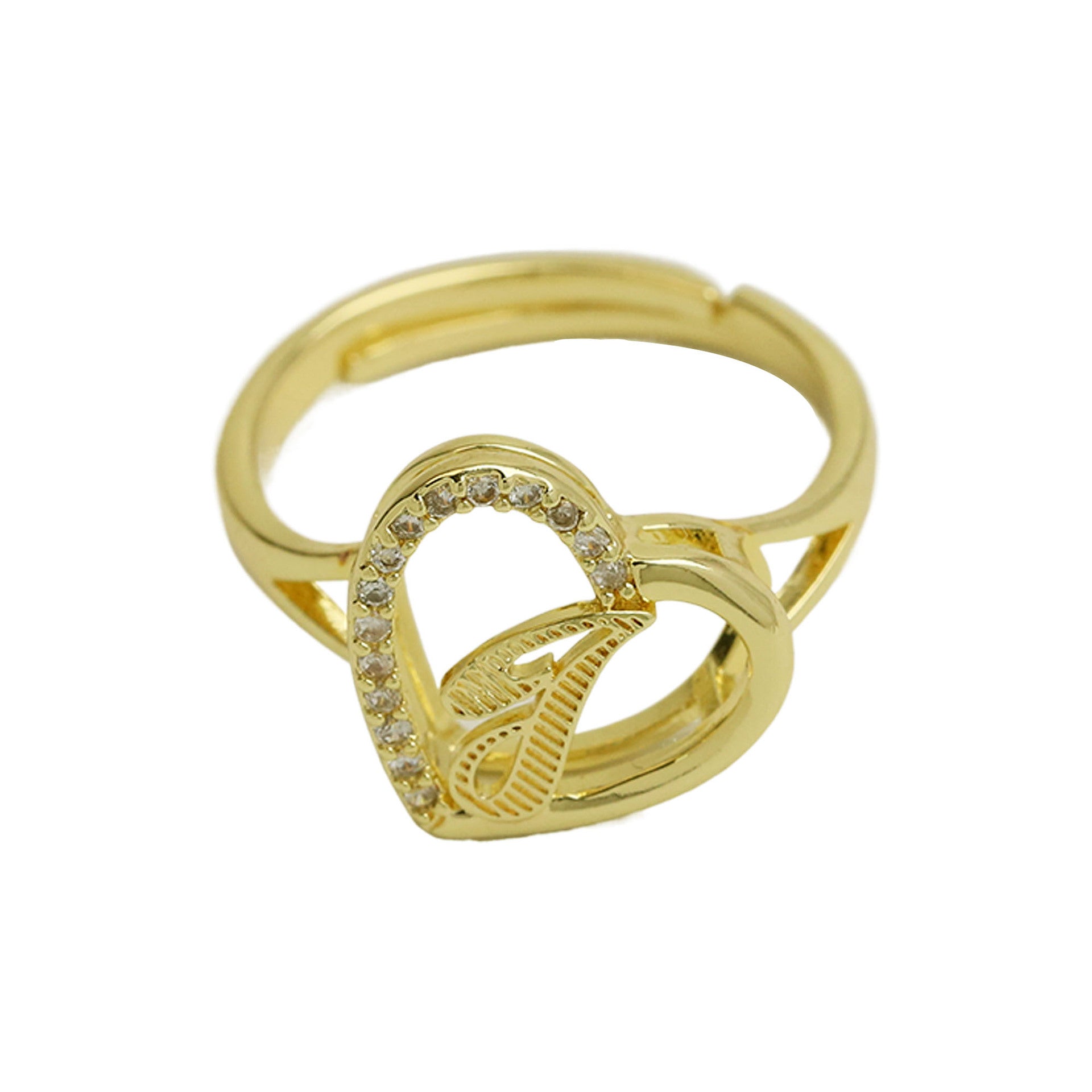 Wholesale  white gold heart-shaped love texture hollow 26 grass English letters open heart ring